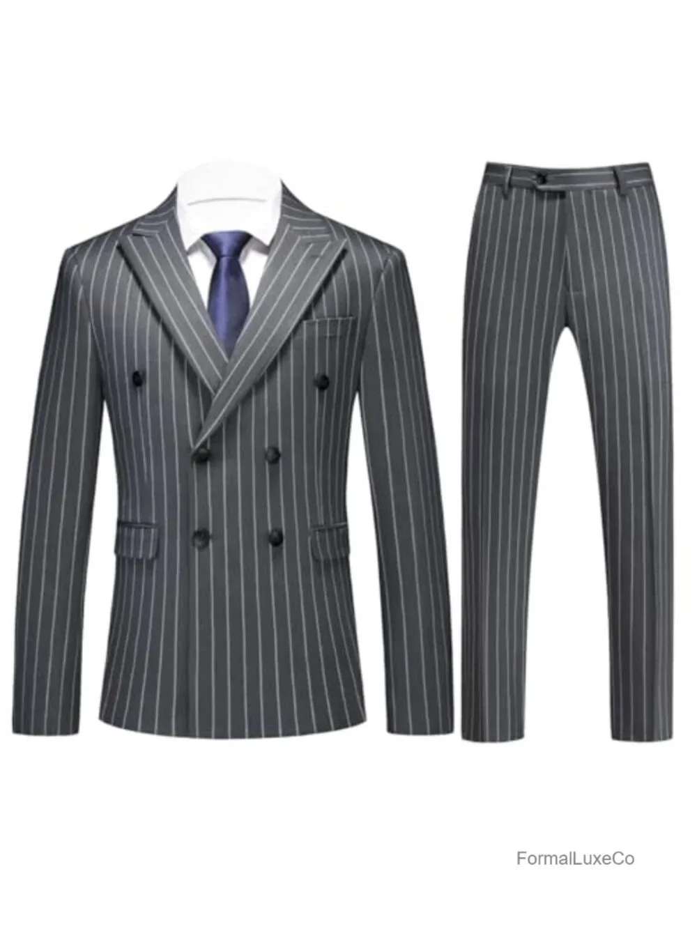 Mens 2pc Slim Fit 3pc Pinstripe Double Breasted Suit Set